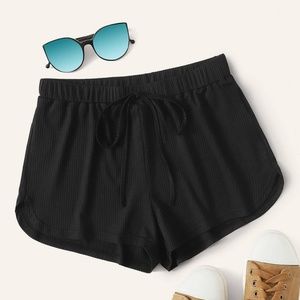 tie waist rib knit simple summer track shorts